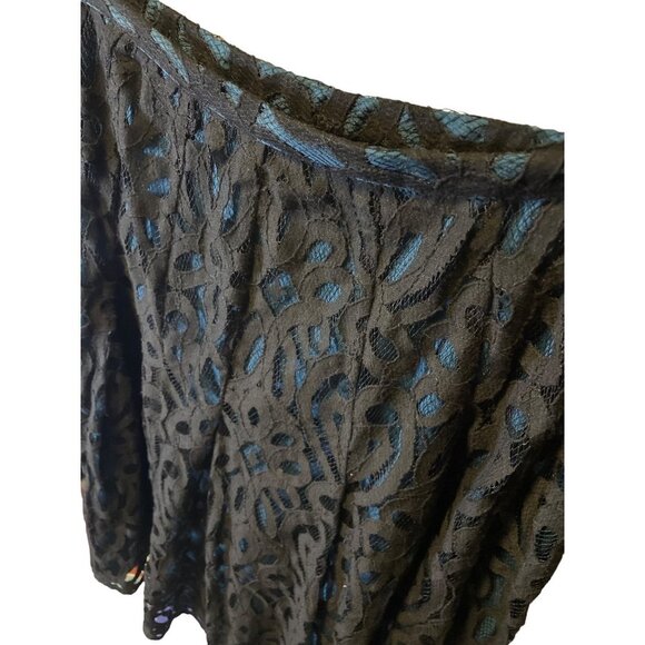 Coldwater Creek Teal Midi Skirt with Black Lace Overlay Skirt Sz 14P - Picture 4 of 9